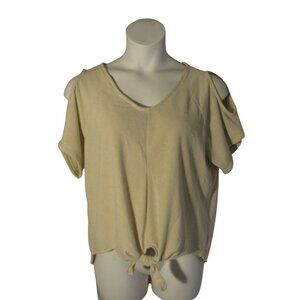 The Sweatshirt Project L Beige Brown Short Sleeve Cold Shoulder Knit Shirt Top